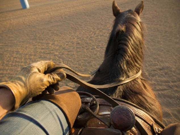 Rider running a pattern in a plain arena